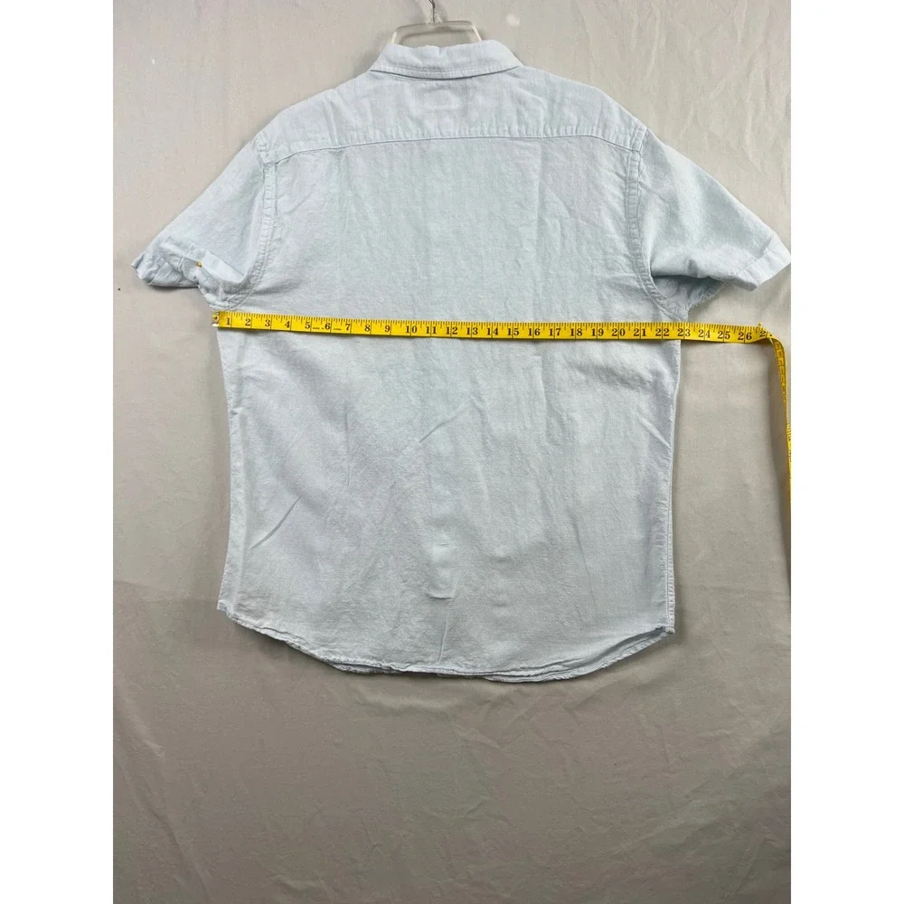 Banana Republic Shirt Men Large Blue Slim Fit Linen Blend Short Sleeve Button Up